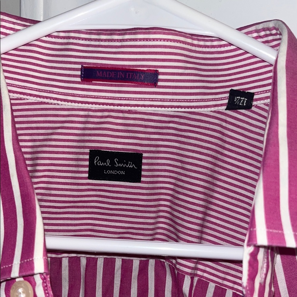 Paul Smith Men's Shirt in Pink and White Stripes